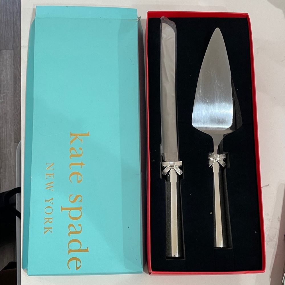 Kate Spade Silver Knife and Server Set with Bow Detail